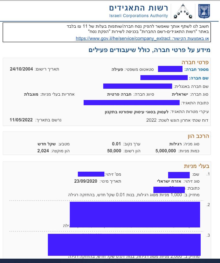 נסח חברה בסיסי רשם החברות